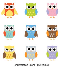 Color owls clip art