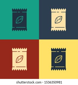 Color A pack full of seeds of a specific plant icon isolated on color background. Vintage style drawing. Vector Illustration
