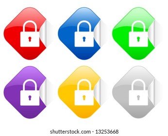 Color padlock square stickers. Vector illustration