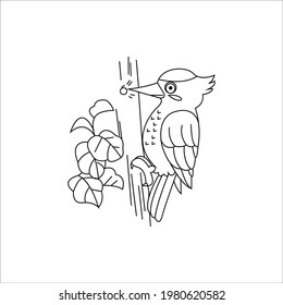 color page woodpecker line art