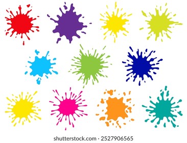 Color paint blots. Creative isolated paint brush strokes or spots. Ink smudge abstract shape stains set. Grunge design elements. Collection of different drops