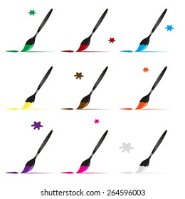 color paint brush and paint vector icons set eps10