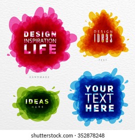Color paint drawing tangle elements circle, square, oval, triangle with inscriptions drawing on paper background