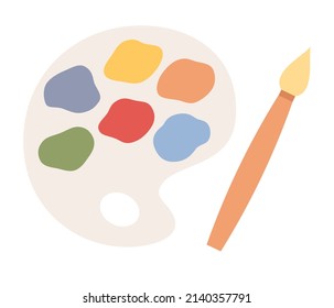 Color paint palette and brush. Artist icon. Art sign. Vector flat illustration