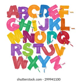 Color Paint Roller Brush Alphabet. Rollerbrush Font Set