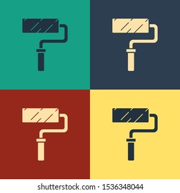 Color Paint roller brush icon isolated on color background. Vintage style drawing. Vector Illustration
