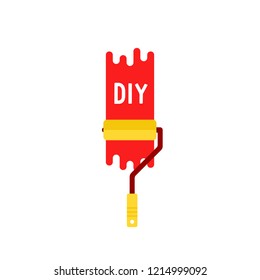 color paint roller like diy icon. cartoon trend modern do it yourself simple logotype graphic design isolated on white. concept of equipment for renovated apartment and paintroller or rollerbrush