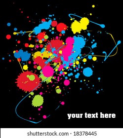 Color paint splashes background. Vector.