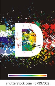 A tinta colorida exibe a fonte. Plano de fundo do vetor de gradiente. Letra D.