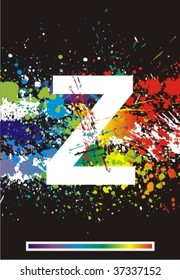 Color paint splashes font. Gradient vector background. Letter Z.
