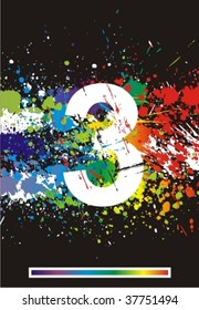 Color paint splashes font. Gradient vector background. Number 3. (see other in my portfolio)