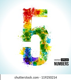 Color Paint splashes. Gradient Vector Font. Number 5.