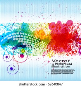 Color paint splashes. Gradient vector background on blue and white stripe background. EPS10