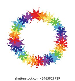 Color paint splashes round frame or border background. Rainbow colors. Gradient vector frame.