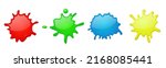 Color paint splashes and spots. Vector set of glossy abstract stains, ink drops, artistic blots of red, blue, yellow and green liquid paints different shapes isolated on white background