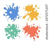 Color paint splatter. Colorful ink stains, abstract paints splashes and wet splats. Watercolor or slime stain vector set. Colorfull stain and splash, splat messy, inkblot splashing illustration.