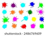 Color paint splatter. Colorful ink stains, abstract paints splashes and wet splats. Watercolor or slime stain vector set. Colorful stain and splash, splat messy, inkblot splashing illustration