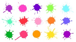 Color Paint Splatter. Colorful Ink Stains, Abstract Paints Splashes And Wet Splats. Watercolor Or Slime Stain Vector Set. Colorfull Stain And Splash, Splat Messy, Inkblot Splashing Illustration
