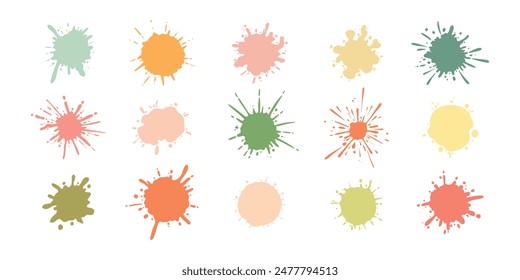 Color paint splatter. Colorful ink stains, abstract paints splashes and wet splats. Watercolor or slime stain vector set. Colorfull stain and splash, splat messy, inkblot splashing illustration on