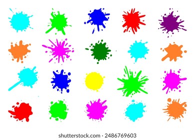 Color paint splatter. Colorful ink stains, abstract paints splashes and wet splats. Watercolor or slime stain vector set. Colorful stain and splash, splat messy, inkblot splashing illustration