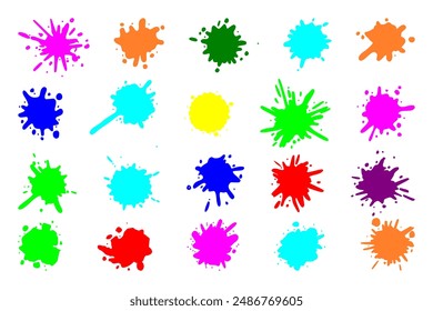 Color paint splatter. Colorful ink stains, abstract paints splashes and wet splats. Watercolor or slime stain vector set. Colorful stain and splash, splat messy, inkblot splashing illustration