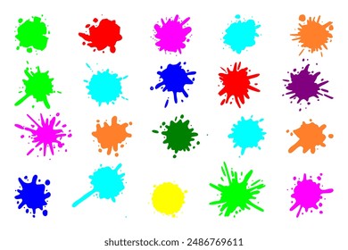 Color paint splatter. Colorful ink stains, abstract paints splashes and wet splats. Watercolor or slime stain vector set. Colorful stain and splash, splat messy, inkblot splashing illustration