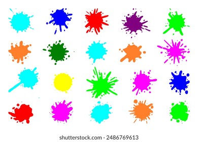 Color paint splatter. Colorful ink stains, abstract paints splashes and wet splats. Watercolor or slime stain vector set. Colorful stain and splash, splat messy, inkblot splashing illustration