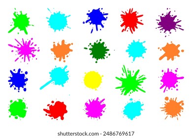 Color paint splatter. Colorful ink stains, abstract paints splashes and wet splats. Watercolor or slime stain vector set. Colorful stain and splash, splat messy, inkblot splashing illustration