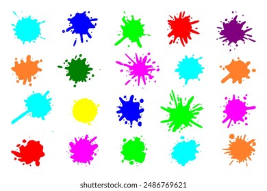 Color paint splatter. Colorful ink stains, abstract paints splashes and wet splats. Watercolor or slime stain vector set. Colorful stain and splash, splat messy, inkblot splashing illustration