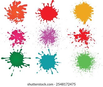 Color paint splatter. Colorful ink stains, abstract paints splashes and wet splats. Watercolor or slime stain vector set. Colorful stain and splash, splat