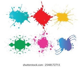 Color paint splatter. Colorful ink stains, abstract paints splashes and wet splats. Watercolor or slime stain vector set. Colorful stain and splash, splat