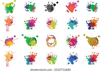 Color paint splatter. Spray paint blot element. Colorful ink stains mess. Colorful paint splatters.