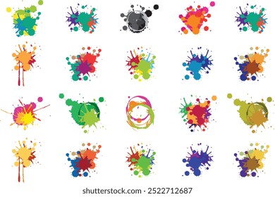 Color paint splatter. Spray paint blot element. Colorful ink stains mess. Colorful paint splatters.