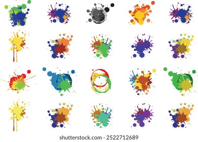 Color paint splatter. Spray paint blot element. Colorful ink stains mess. Colorful paint splatters.