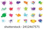 Color paint splatter.Spray paint blot element.Colorful ink stains mess.Colorful paint splatters.Watercolor spots in raw and paint splashes collection,Color ink splashes. Grunge splatters.