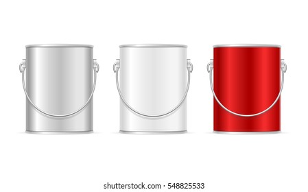 Color Paint Steel Can Bucket Set for Home Renovation and Interior Design. Vector illustration