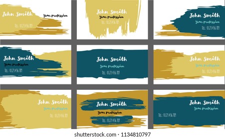 Color Painted Business Cards, Banners Vector Set. Amazing Painted Horizontal Ads Background. Cool Hipster Business Cards, Banners Template. Funny Paintbrush Futuristic Corporate Identity.