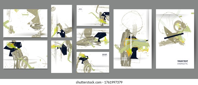 Color painting digital art creative card templates set. Collection of romantic invitations with abstraction background line color