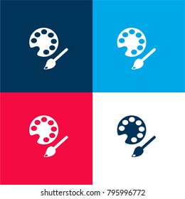 Color Palette With Brush For Art Education Four Color Material And Minimal Icon Logo Set In Red And Blue