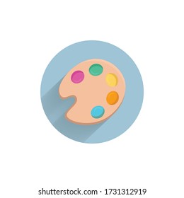 Color palette with brush. Paint palette flat icon. Painting kit colorful flat icon with long shadow. Painting flat icon