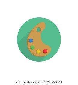 Color palette with brush. Paint palette. Painting kit colorful flat icon with long shadow. art flat icon