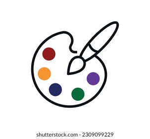 Paleta de colores con pincel. paleta de pintura. Ilustración vectorial. - Ilustración
