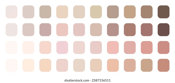 Color palette chart showing multiple square swatches arranged in smooth rows to display a full range of skin-tone and neutral color shades.
