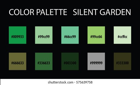 Color palette with code vector mix swatches paint brush scheme for interior or website silent garden green style