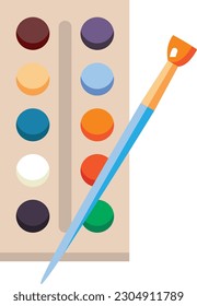 Color palette with colocrs and paint brush 