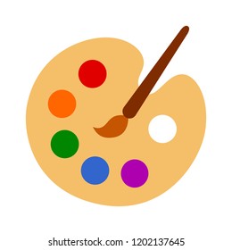 Color palette with colorful paint swatches and paint brush / painting paintbrush flat vector icon for art apps and websites