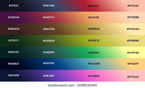 paleta de cores com combinações de quatro cores diferentes ao lado do código de cores da combinação de cores.