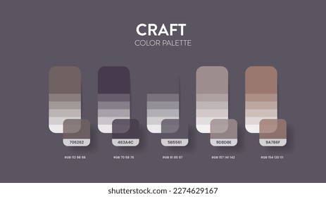 Color palette in Craft design colour theme collections. Color inspiration or colour chart with codes template. Color combination set of RGB. Colors swatch for graphic design, art, fashion, or web site