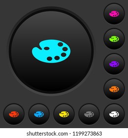 Color palette dark push buttons with vivid color icons on dark grey background
