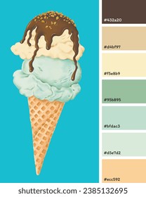 Color Palette dessert with ice cream cone